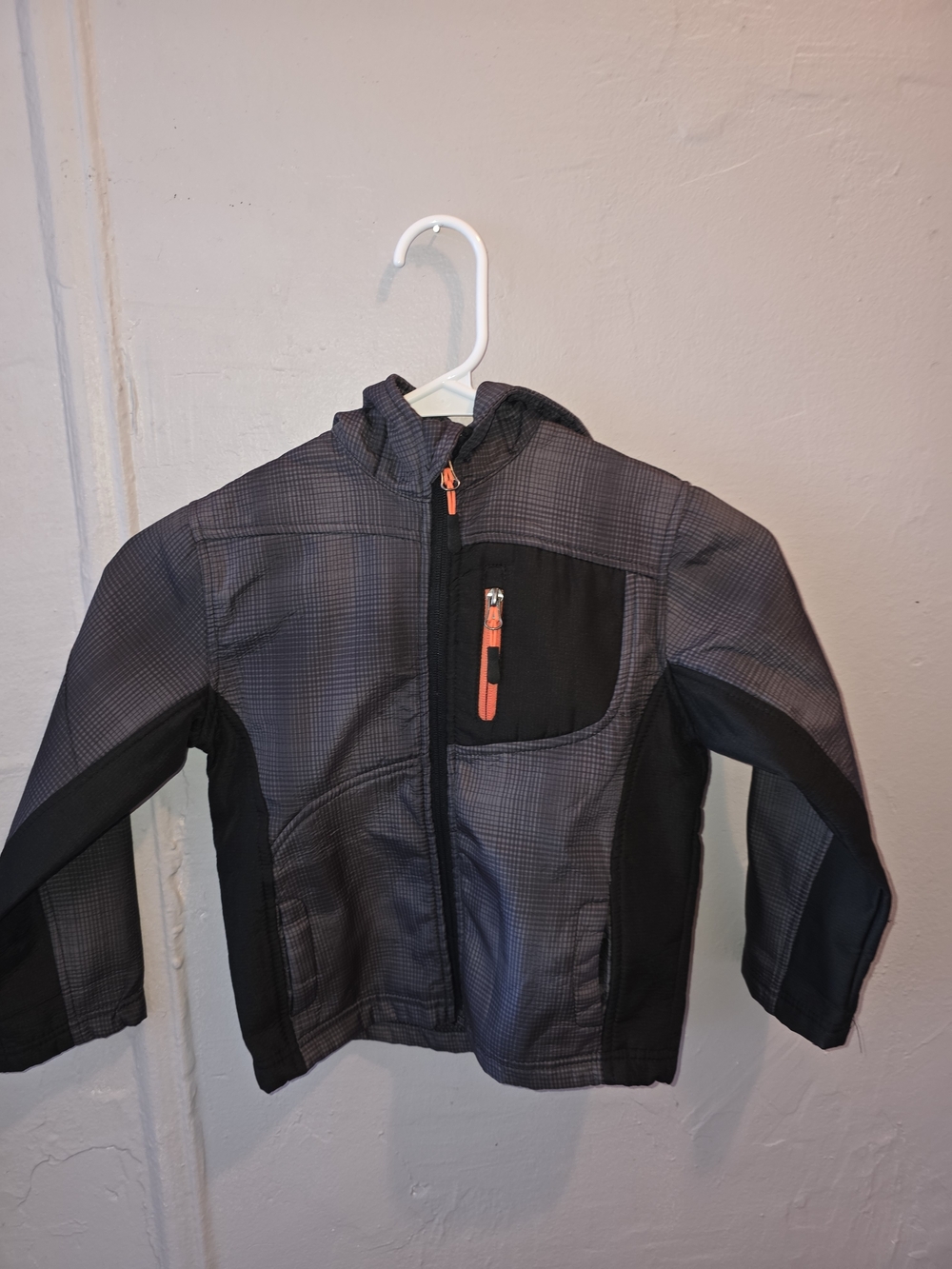 fresh Kids Hooded Puffer Jacket in Gray, Black with Orange Zipper